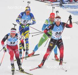 11.12.2021, Hochfilzen, Austria (AUT): Felix Leitner (AUT), Sivert Guttorm Bakken (NOR), Anton Dudchenko (UKR) -  IBU World Cup Biathlon, pursuit men, Hochfilzen (AUT). www.nordicfocus.com. © Tumashov/NordicFocus. Every downloaded picture is fee-liable.