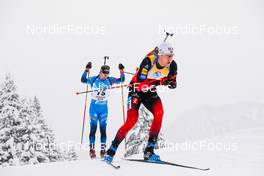 11.12.2021, Hochfilzen, Austria (AUT): Vetle Sjaastad Christiansen (NOR), Fabien Claude (FRA), (l-r) -  IBU World Cup Biathlon, pursuit men, Hochfilzen (AUT). www.nordicfocus.com. © Manzoni/NordicFocus. Every downloaded picture is fee-liable.