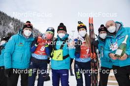 12.12.2021, Hochfilzen, Austria (AUT): Reinhard Goesweiner (AUT), Dzinara Alimbekava (BLR), Hanna Sola (BLR), (l-r) -  IBU World Cup Biathlon, pursuit women, Hochfilzen (AUT). www.nordicfocus.com. © Manzoni/NordicFocus. Every downloaded picture is fee-liable.