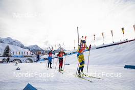 12.12.2021, Hochfilzen, Austria (AUT): Anais Bescond (FRA), Tiril Eckhoff (NOR), Hanna Oeberg (SWE), (l-r) -  IBU World Cup Biathlon, pursuit women, Hochfilzen (AUT). www.nordicfocus.com. © Manzoni/NordicFocus. Every downloaded picture is fee-liable.