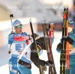12.12.2021, Hochfilzen, Austria (AUT): Eduard Latypov (RUS), Daniil Serokhvostov (RUS), Alexander Loginov (RUS) -  IBU World Cup Biathlon, relay men, Hochfilzen (AUT). www.nordicfocus.com. © Tumashov/NordicFocus. Every downloaded picture is fee-liable.