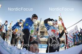 12.12.2021, Hochfilzen, Austria (AUT): Fabien Claude (FRA), Simon Desthieux (FRA), Emilien Jacquelin (FRA), Quentin Fillon Maillet (FRA) -  IBU World Cup Biathlon, relay men, Hochfilzen (AUT). www.nordicfocus.com. © Tumashov/NordicFocus. Every downloaded picture is fee-liable.