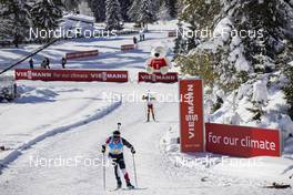 12.12.2021, Hochfilzen, Austria (AUT): Undefined athlete competes in front of VIESSMANN Banners -  IBU World Cup Biathlon, relay men, Hochfilzen (AUT). www.nordicfocus.com. © Manzoni/NordicFocus. Every downloaded picture is fee-liable.