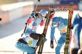 12.12.2021, Hochfilzen, Austria (AUT): Alexander Loginov (RUS), Daniil Serokhvostov (RUS), Eduard Latypov (RUS) -  IBU World Cup Biathlon, relay men, Hochfilzen (AUT). www.nordicfocus.com. © Tumashov/NordicFocus. Every downloaded picture is fee-liable.