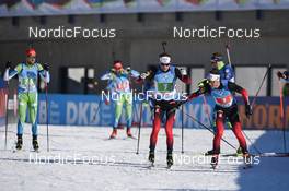 12.12.2021, Hochfilzen, Austria (AUT): Sturla Holm Laegreid (NOR), Tarjei Boe (NOR), Jakov Fak (SLO) -  IBU World Cup Biathlon, relay men, Hochfilzen (AUT). www.nordicfocus.com. © Tumashov/NordicFocus. Every downloaded picture is fee-liable.