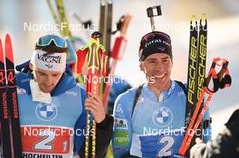 12.12.2021, Hochfilzen, Austria (AUT): Fabien Claude (FRA), Quentin Fillon Maillet (FRA) -  IBU World Cup Biathlon, relay men, Hochfilzen (AUT). www.nordicfocus.com. © Tumashov/NordicFocus. Every downloaded picture is fee-liable.