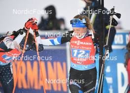 11.12.2021, Hochfilzen, Austria (AUT): Johanna Talihaerm (EST), Clare Egan (USA) -  IBU World Cup Biathlon, relay women, Hochfilzen (AUT). www.nordicfocus.com. © Tumashov/NordicFocus. Every downloaded picture is fee-liable.