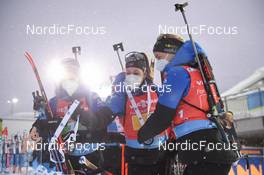 11.12.2021, Hochfilzen, Austria (AUT): Anais Bescond (FRA), Anais Chevalier-Bouchet (FRA), Chloe Chevalier (FRA), Justine Braisaz-Bouchet (FRA) -  IBU World Cup Biathlon, relay women, Hochfilzen (AUT). www.nordicfocus.com. © Tumashov/NordicFocus. Every downloaded picture is fee-liable.