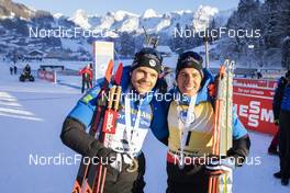 19.12.2021, Annecy-Le Grand Bornand, France (FRA): Emilien Jacquelin (FRA), Quentin Fillon Maillet (FRA), (l-r) -  IBU World Cup Biathlon, mass men, Annecy-Le Grand Bornand (FRA). www.nordicfocus.com. © Manzoni/NordicFocus. Every downloaded picture is fee-liable.