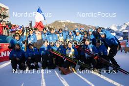 19.12.2021, Annecy-Le Grand Bornand, France (FRA): Simon Desthieux (FRA), Eric Perrot (FRA), Fabien Claude (FRA), Quentin Fillon Maillet (FRA), Emilien Jacquelin (FRA), Antonin Guigonnat (FRA), (l-r) -  IBU World Cup Biathlon, mass men, Annecy-Le Grand Bornand (FRA). www.nordicfocus.com. © Manzoni/NordicFocus. Every downloaded picture is fee-liable.