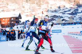 19.12.2021, Annecy-Le Grand Bornand, France (FRA): Sturla Holm Laegreid (NOR), Johannes Kuehn (GER), (l-r) -  IBU World Cup Biathlon, mass men, Annecy-Le Grand Bornand (FRA). www.nordicfocus.com. © Manzoni/NordicFocus. Every downloaded picture is fee-liable.