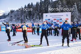 19.12.2021, Annecy-Le Grand Bornand, France (FRA): Emilien Jacquelin (FRA), Quentin Fillon Maillet (FRA), Fabien Claude (FRA), Eric Perrot (FRA), (l-r) -  IBU World Cup Biathlon, mass men, Annecy-Le Grand Bornand (FRA). www.nordicfocus.com. © Manzoni/NordicFocus. Every downloaded picture is fee-liable.