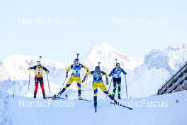 19.12.2021, Annecy-Le Grand Bornand, France (FRA): Marte Olsbu Roeiseland (NOR), Hanna Oeberg (SWE), Elvira Oeberg (SWE), Hanna Sola (BLR), (l-r) -  IBU World Cup Biathlon, mass women, Annecy-Le Grand Bornand (FRA). www.nordicfocus.com. © Manzoni/NordicFocus. Every downloaded picture is fee-liable.