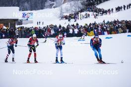 18.12.2021, Annecy-Le Grand Bornand, France (FRA): Paul Schommer (USA), Adam Runnalls (CAN), Tero Seppala (FIN), Martin Jaeger (SUI), (l-r) -  IBU World Cup Biathlon, pursuit men, Annecy-Le Grand Bornand (FRA). www.nordicfocus.com. © Manzoni/NordicFocus. Every downloaded picture is fee-liable.