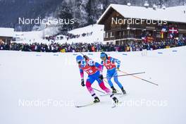 18.12.2021, Annecy-Le Grand Bornand, France (FRA): Daniil Serokhvostov (RUS), Thomas Bormolini (ITA), (l-r) -  IBU World Cup Biathlon, pursuit men, Annecy-Le Grand Bornand (FRA). www.nordicfocus.com. © Manzoni/NordicFocus. Every downloaded picture is fee-liable.