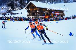 18.12.2021, Annecy-Le Grand Bornand, France (FRA): Niklas Hartweg (SUI), Roman Rees (GER), (l-r) -  IBU World Cup Biathlon, pursuit men, Annecy-Le Grand Bornand (FRA). www.nordicfocus.com. © Manzoni/NordicFocus. Every downloaded picture is fee-liable.