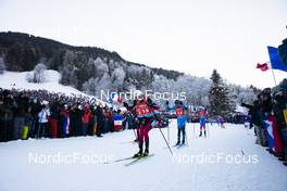 18.12.2021, Annecy-Le Grand Bornand, France (FRA): Tarjei Boe (NOR), Filip Fjeld Andersen (NOR), Simon Desthieux (FRA), Said Karimulla Khalili (RUS), (l-r) -  IBU World Cup Biathlon, pursuit men, Annecy-Le Grand Bornand (FRA). www.nordicfocus.com. © Manzoni/NordicFocus. Every downloaded picture is fee-liable.