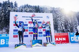 18.12.2021, Annecy-Le Grand Bornand, France (FRA): Julia Simon (FRA), Elvira Oeberg (SWE), Hanna Oeberg (SWE), (l-r) -  IBU World Cup Biathlon, pursuit women, Annecy-Le Grand Bornand (FRA). www.nordicfocus.com. © Manzoni/NordicFocus. Every downloaded picture is fee-liable.