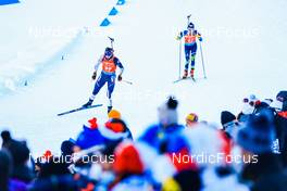 16.12.2021, Annecy-Le Grand Bornand, France (FRA): Deedra Irwin (USA), Elena Kruchinkina (BLR), (l-r) -  IBU World Cup Biathlon, sprint women, Annecy-Le Grand Bornand (FRA). www.nordicfocus.com. © Manzoni/NordicFocus. Every downloaded picture is fee-liable.