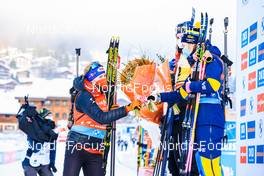 16.12.2021, Annecy-Le Grand Bornand, France (FRA): Anais Bescond (FRA), Marte Olsbu Roeiseland (NOR), Elvira Oeberg (SWE), (l-r), Lisa Theresa Hauser (AUT) -  IBU World Cup Biathlon, sprint women, Annecy-Le Grand Bornand (FRA). www.nordicfocus.com. © Manzoni/NordicFocus. Every downloaded picture is fee-liable.