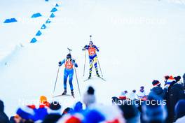 16.12.2021, Annecy-Le Grand Bornand, France (FRA): Chloe Chevalier (FRA), Iryna Petrenko (UKR), (l-r) -  IBU World Cup Biathlon, sprint women, Annecy-Le Grand Bornand (FRA). www.nordicfocus.com. © Manzoni/NordicFocus. Every downloaded picture is fee-liable.