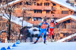 16.12.2021, Annecy-Le Grand Bornand, France (FRA): Anais Bescond (FRA), Katharina Innerhofer (AUT), (l-r) -  IBU World Cup Biathlon, sprint women, Annecy-Le Grand Bornand (FRA). www.nordicfocus.com. © Manzoni/NordicFocus. Every downloaded picture is fee-liable.