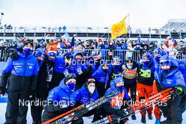 16.12.2021, Annecy-Le Grand Bornand, France (FRA): Julia Simon (FRA), Anais Chevalier-Bouchet (FRA), Anais Bescond (FRA), (l-r) -  IBU World Cup Biathlon, sprint women, Annecy-Le Grand Bornand (FRA). www.nordicfocus.com. © Manzoni/NordicFocus. Every downloaded picture is fee-liable.