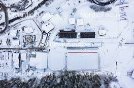 15.12.2021, Annecy-Le Grand Bornand, France (FRA): Event Feature: General overview over the Biathlon Stadium with the TV-Compound - IBU World Cup Biathlon, training, Annecy-Le Grand Bornand (FRA). www.nordicfocus.com. © Manzoni/NordicFocus. Every downloaded picture is fee-liable.