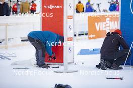 14.12.2021, Annecy-Le Grand Bornand, France (FRA): Event Feature: Infront technicians at work -  IBU World Cup Biathlon, training, Annecy-Le Grand Bornand (FRA). www.nordicfocus.com. © Manzoni/NordicFocus. Every downloaded picture is fee-liable.