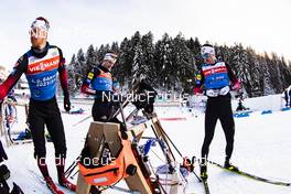 15.12.2021, Annecy-Le Grand Bornand, France (FRA): Sivert Guttorm Bakken (NOR), Sturla Holm Laegreid (NOR), Tarjei Boe (NOR), (l-r) - IBU World Cup Biathlon, training, Annecy-Le Grand Bornand (FRA). www.nordicfocus.com. © Manzoni/NordicFocus. Every downloaded picture is fee-liable.