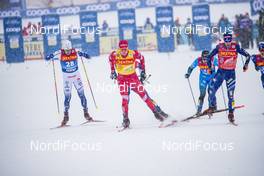 01.01.2021 Val Mustair, Switzerland (SUI): Calle Halfvarsson (SWE), Alexander Bolshunov (RUS), Valentin Chauvin (FRA), Federico Pellegrino (ITA), (l-r)  - FIS world cup cross-country, tour de ski, individual sprint, Val Mustair (SUI). www.nordicfocus.com. © Modica/NordicFocus. Every downloaded picture is fee-liable.