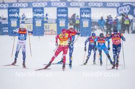 01.01.2021 Val Mustair, Switzerland (SUI): Calle Halfvarsson (SWE), Alexander Bolshunov (RUS), James Clugnet (GBR), Federico Pellegrino (ITA), Valentin Chauvin (FRA), (l-r)  - FIS world cup cross-country, tour de ski, individual sprint, Val Mustair (SUI). www.nordicfocus.com. © Modica/NordicFocus. Every downloaded picture is fee-liable.