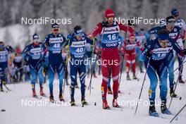02.01.2021 Val Mustair, Switzerland (SUI): Giandomenico Salvadori (ITA), Candide Pralong (SUI), Evgeniy Belov (RUS), Erwan Kaeser (SUI) (l-r) - FIS world cup cross-country, tour de ski, mass men, Val Mustair (SUI). www.nordicfocus.com. © Vianney THIBAUT/NordicFocus. Every downloaded picture is fee-liable.