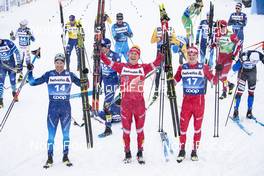02.01.2021 Val Mustair, Switzerland (SUI): Dario Cologna (SUI), Alexander Bolshunov (RUS), Ivan Yakimushkin (RUS), (l-r)  - FIS world cup cross-country, tour de ski, mass men, Val Mustair (SUI). www.nordicfocus.com. © Modica/NordicFocus. Every downloaded picture is fee-liable.