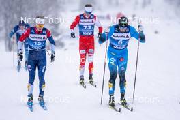 02.01.2021 Val Mustair, Switzerland (SUI): James Clugnet (GBR), Maciej Starega (POL), Lucas Chanavat (FRA) (l-r) - FIS world cup cross-country, tour de ski, mass men, Val Mustair (SUI). www.nordicfocus.com. © Vianney THIBAUT/NordicFocus. Every downloaded picture is fee-liable.