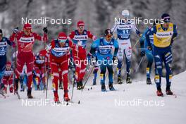 02.01.2021 Val Mustair, Switzerland (SUI): Richard Jouve (FRA), Federico Pellegrino (ITA) (l-r) - FIS world cup cross-country, tour de ski, mass men, Val Mustair (SUI). www.nordicfocus.com. © Vianney THIBAUT/NordicFocus. Every downloaded picture is fee-liable.