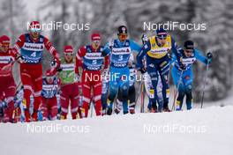 02.01.2021 Val Mustair, Switzerland (SUI): Artem Maltsev (RUS), Gleb Retivykh (RUS), Richard Jouve (FRA), Federico Pellegrino (ITA) (l-r)  - FIS world cup cross-country, tour de ski, mass men, Val Mustair (SUI). www.nordicfocus.com. © Vianney THIBAUT/NordicFocus. Every downloaded picture is fee-liable.