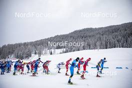 02.01.2021 Val Mustair, Switzerland (SUI): Federico Pellegrino (ITA), Richard Jouve (FRA), Lucas Chanavat (FRA), Gleb Retivykh (RUS), Alexander Bolshunov (RUS), Ivan Yakimushkin (RUS), (l-r), Jovian Hediger (SUI), (l-r)  - FIS world cup cross-country, tour de ski, mass men, Val Mustair (SUI). www.nordicfocus.com. © Modica/NordicFocus. Every downloaded picture is fee-liable.