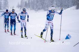 02.01.2021 Val Mustair, Switzerland (SUI): Cyrill Fahndrich (SUI), Jovian Hediger (SUI), Johan Haeggstroem (FIN), Marcus Ruus (SWE) (l-r) - FIS world cup cross-country, tour de ski, mass men, Val Mustair (SUI). www.nordicfocus.com. © Vianney THIBAUT/NordicFocus. Every downloaded picture is fee-liable.
