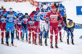 02.01.2021 Val Mustair, Switzerland (SUI): Adrien Backscheider (FRA), Evgeniy Belov (RUS), Oskar Svensson (SWE), Alexander Bolshunov (RUS), Federico Pellegrino (ITA), (l-r)  - FIS world cup cross-country, tour de ski, mass men, Val Mustair (SUI). www.nordicfocus.com. © Modica/NordicFocus. Every downloaded picture is fee-liable.