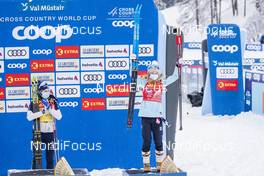 02.01.2021 Val Mustair, Switzerland (SUI): Jessie Diggins (USA), Linn Svahn (SWE), (l-r)  - FIS world cup cross-country, tour de ski, mass women, Val Mustair (SUI). www.nordicfocus.com. © Modica/NordicFocus. Every downloaded picture is fee-liable.