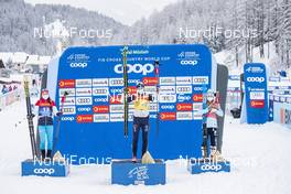 02.01.2021 Val Mustair, Switzerland (SUI): Yulia Stupak (RUS), Linn Svahn (SWE), Jessie Diggins (USA), (l-r)  - FIS world cup cross-country, tour de ski, mass women, Val Mustair (SUI). www.nordicfocus.com. © Modica/NordicFocus. Every downloaded picture is fee-liable.