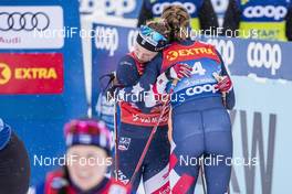 02.01.2021 Val Mustair, Switzerland (SUI): Jessie Diggins (USA), Rosie Brennan (USA), (l-r)  - FIS world cup cross-country, tour de ski, mass women, Val Mustair (SUI). www.nordicfocus.com. © Modica/NordicFocus. Every downloaded picture is fee-liable.