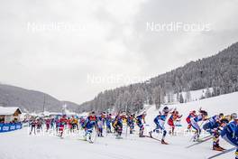02.01.2021 Val Mustair, Switzerland (SUI): Start of the race (l-r)  - FIS world cup cross-country, tour de ski, mass women, Val Mustair (SUI). www.nordicfocus.com. © Modica/NordicFocus. Every downloaded picture is fee-liable.