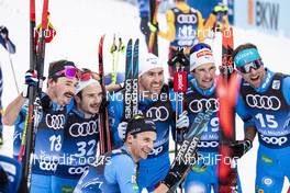 03.01.2021 Val Mustair, Switzerland (SUI): Hugo Lapalus (FRA), Jules Lapierre (FRA), Maurice Manificat (FRA), Adrien Backscheider (FRA), Jean Marc Gaillard (FRA), Clement Parisse (FRA), (l-r)  - FIS world cup cross-country, tour de ski, pursuit men, Val Mustair (SUI). www.nordicfocus.com. © Modica/NordicFocus. Every downloaded picture is fee-liable.