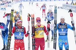 03.01.2021 Val Mustair, Switzerland (SUI): Artem Maltsev (RUS), Alexander Bolshunov (RUS), Maurice Manificat (FRA), (l-r)  - FIS world cup cross-country, tour de ski, pursuit men, Val Mustair (SUI). www.nordicfocus.com. © Modica/NordicFocus. Every downloaded picture is fee-liable.