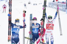 03.01.2021 Val Mustair, Switzerland (SUI): Rosie Brennan (USA), Jessie Diggins (USA), Frida Karlsson (SWE), (l-r)  - FIS world cup cross-country, tour de ski, pursuit women, Val Mustair (SUI). www.nordicfocus.com. © Modica/NordicFocus. Every downloaded picture is fee-liable.