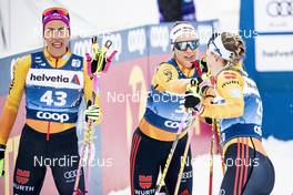 03.01.2021 Val Mustair, Switzerland (SUI): Sofie Krehl (GER), Pia Fink (GER), Antonia Fraebel (GER), (l-r)  - FIS world cup cross-country, tour de ski, pursuit women, Val Mustair (SUI). www.nordicfocus.com. © Modica/NordicFocus. Every downloaded picture is fee-liable.