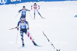 03.01.2021 Val Mustair, Switzerland (SUI): Jessie Diggins (USA), Rosie Brennan (USA), Frida Karlsson (SWE), (l-r)  - FIS world cup cross-country, tour de ski, pursuit women, Val Mustair (SUI). www.nordicfocus.com. © Modica/NordicFocus. Every downloaded picture is fee-liable.
