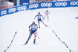 03.01.2021 Val Mustair, Switzerland (SUI): Jessie Diggins (USA), Rosie Brennan (USA), Frida Karlsson (SWE), (l-r)  - FIS world cup cross-country, tour de ski, pursuit women, Val Mustair (SUI). www.nordicfocus.com. © Modica/NordicFocus. Every downloaded picture is fee-liable.